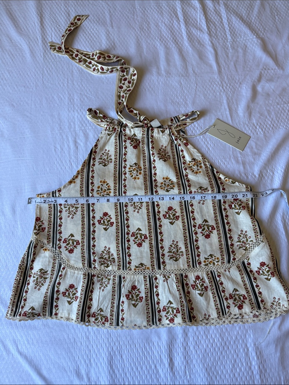 Joie Cream Floral Stripe Tie-Shoulder Camisole - Picture 3 of 8